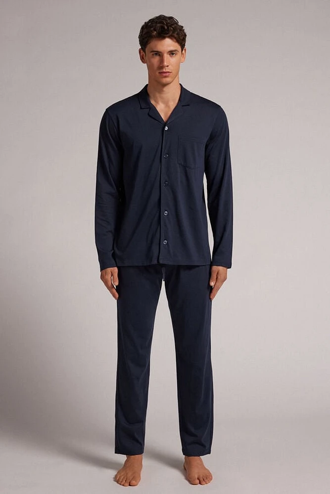 Button Front Full Length Pajamas Superior Cotton