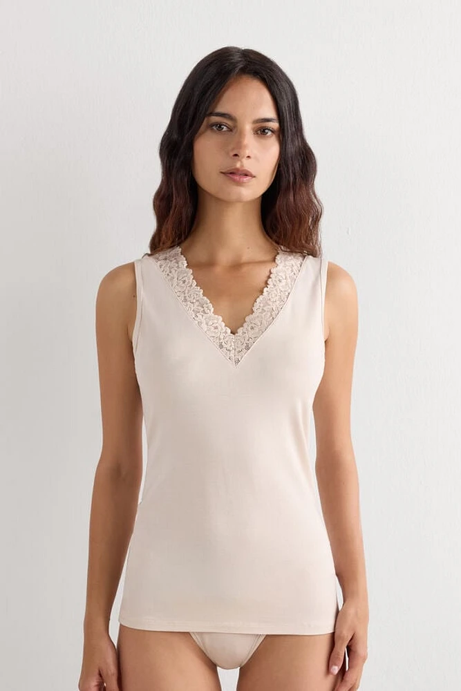 Pretty Flower Modal and Lace Tank Top