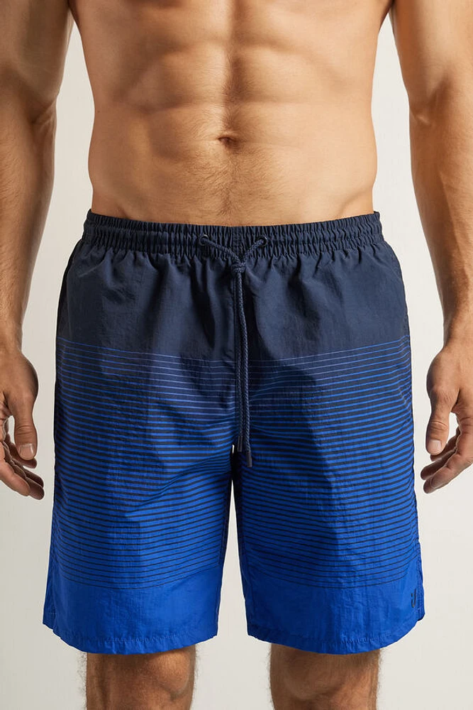 Stripe Print Long Swim Trunks
