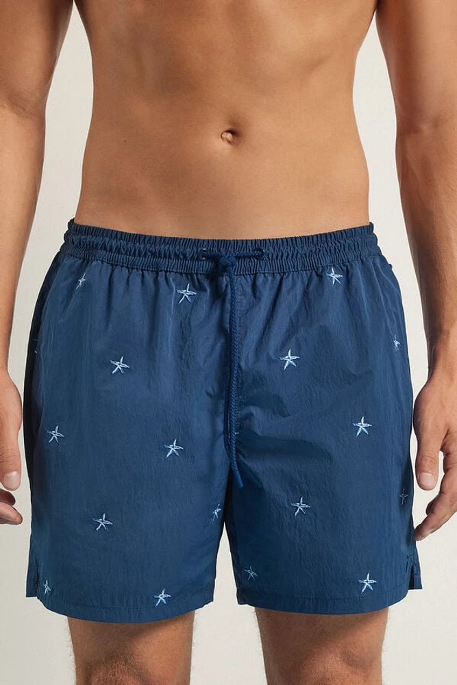 Embroidered Starfish Swim Trunks