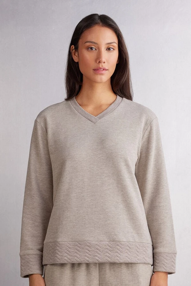Soft Chevron Long Sleeve V-neck Top