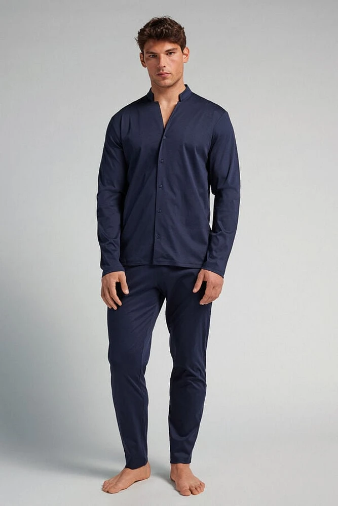 Open Front Full Length Pajamas Cotton