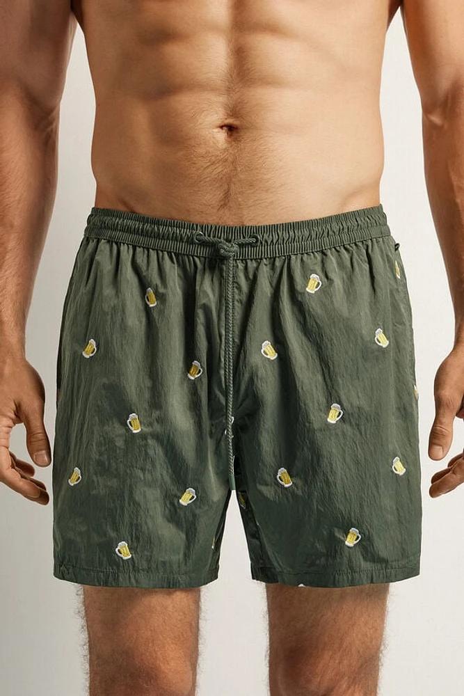 Embroidered Beer Mug Swim Trunks