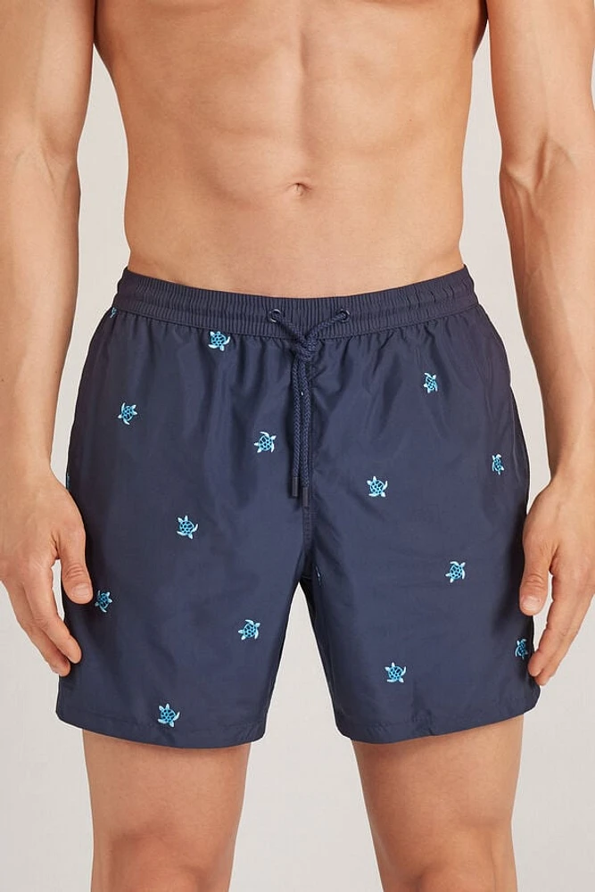 Embroidered Turtle Swim Trunks