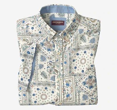 Linen-Blend Short-Sleeve Print Shirt