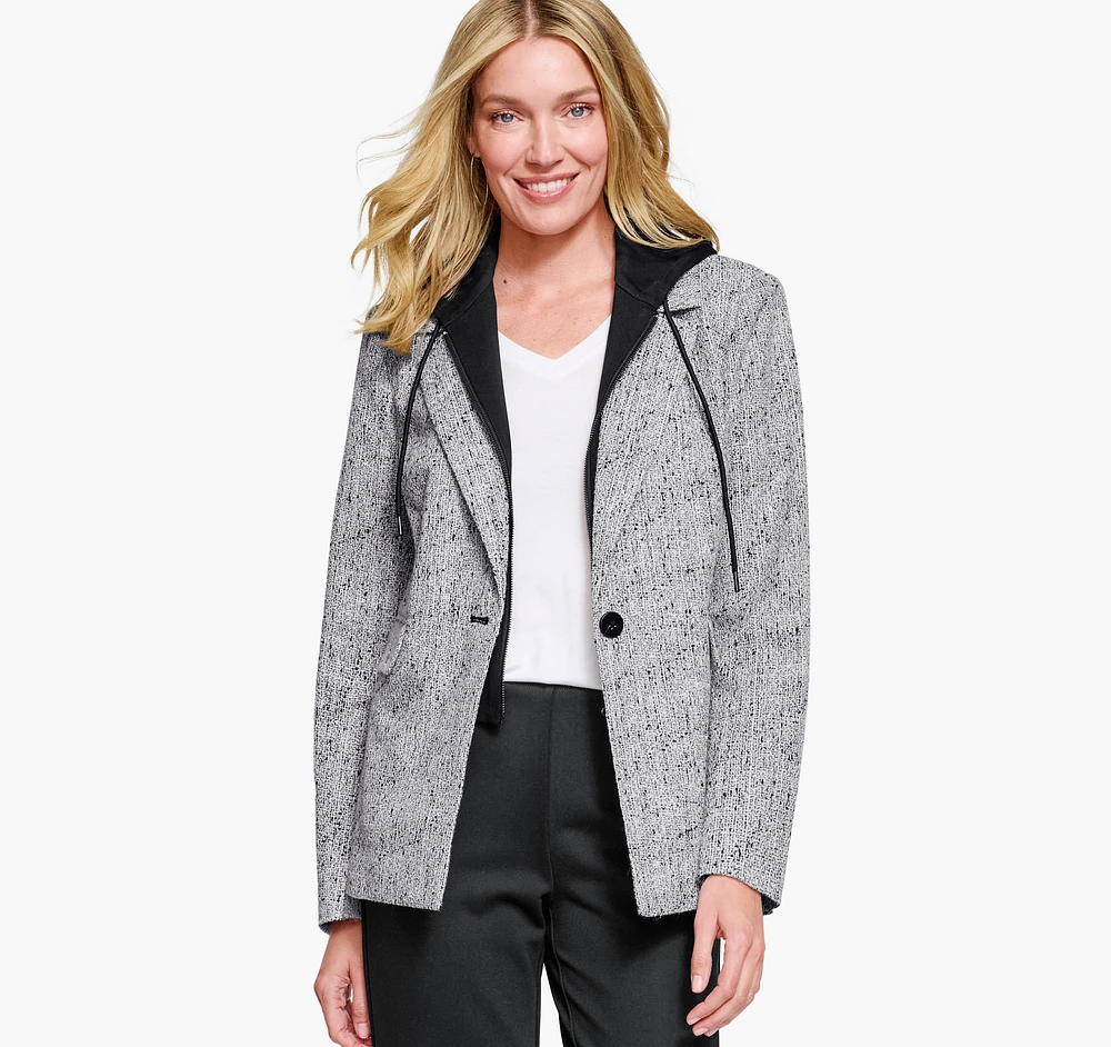 Tweed Blazer with Removable Hooded Bib