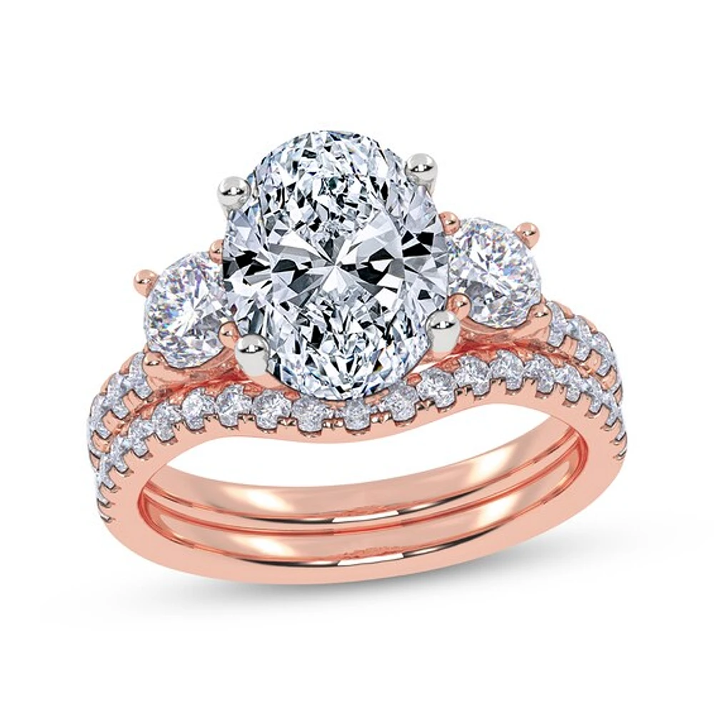 Adore Oval & Round-Cut Lab-Grown Diamond Three-Stone Bridal Set 3 ct tw 14K Rose Gold