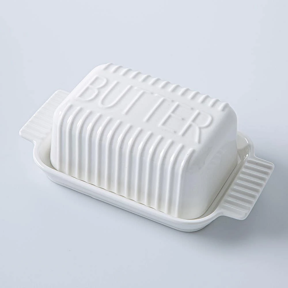 KSP Ribbed Porcelain Butter Dish with Lid (White)