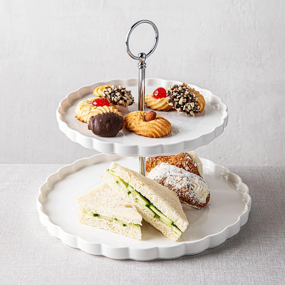 KSP Scalloped 2-Tier Porcelain Serving Dish (White)