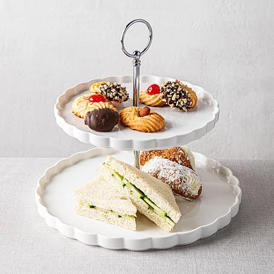 KSP Scalloped 2-Tier Porcelain Serving Dish (White)