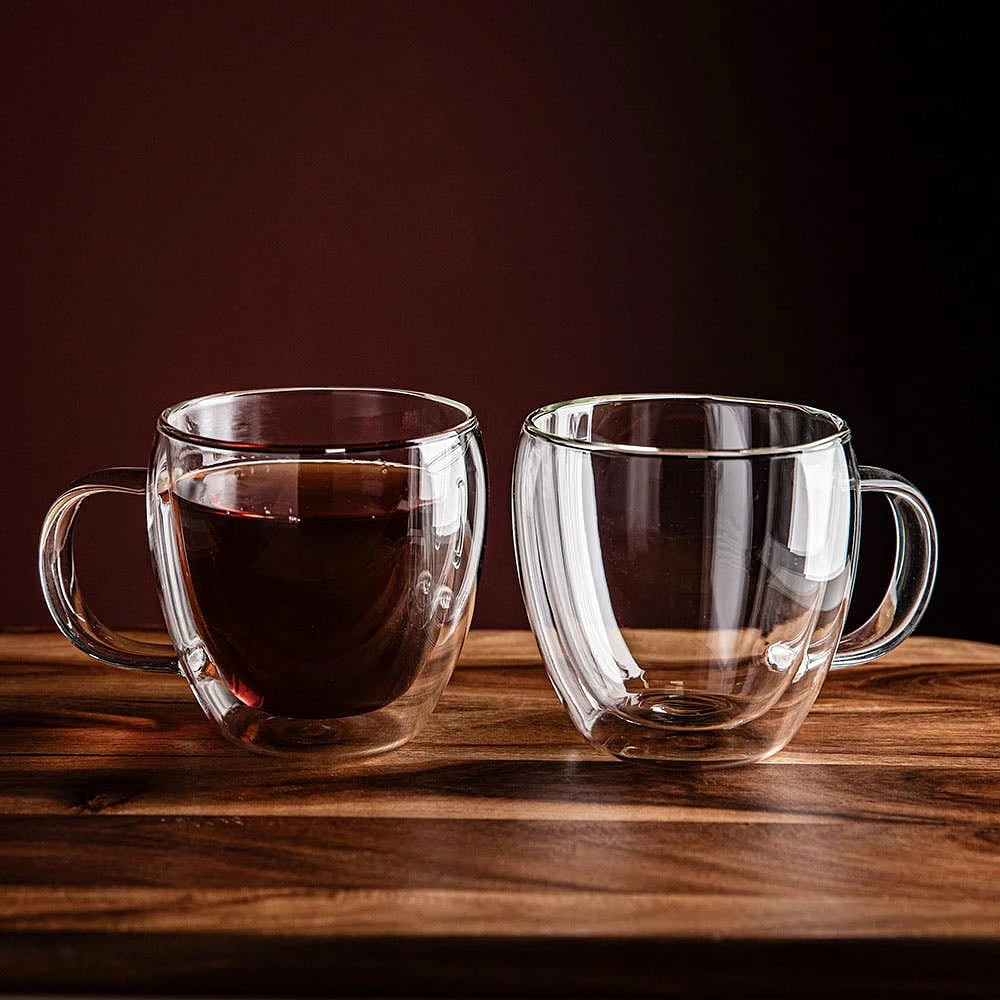 KSP Turin Double Wall Cappuccino Glass with Handle - S/2 360ml (Clear)