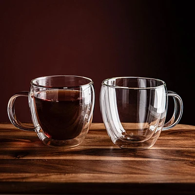 KSP Turin Double Wall Cappuccino Glass with Handle - S/2 360ml (Clear)