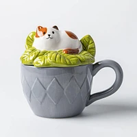 Boston Warehouse Flea Market Shaped 'Cat' Mug with Lid (Multi Colour)