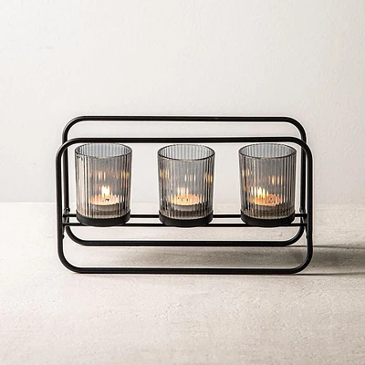 KSP Horizon '3-Lite' Iron Candle Holder (Black/Smoke)