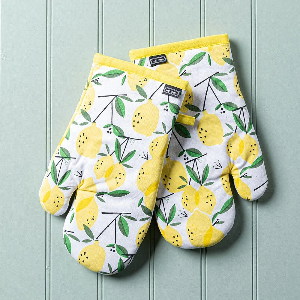 Harman Gourmet 'Lemon Tree' Cotton Oven Mitt - Set of 2