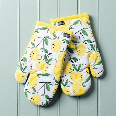 Harman Gourmet 'Lemon Tree' Cotton Oven Mitt - Set of 2