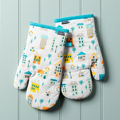 Harman Gourmet 'Uptown Houses' Cotton Oven Mitt - Set of 2
