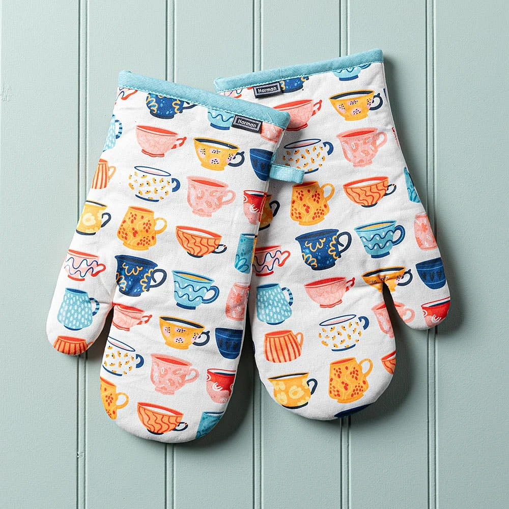 Harman Gourmet 'Tea Cups' Cotton Oven Mitt - Set of 2