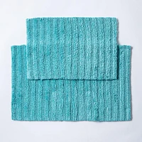 KSP Stripe Cotton Bathmat Reversible 20x32" (Capri Blue)