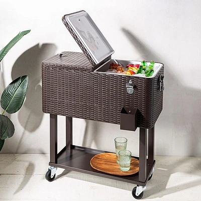 KSP Patio '80 Qt' Cooler Chest with Wheels (Brown)