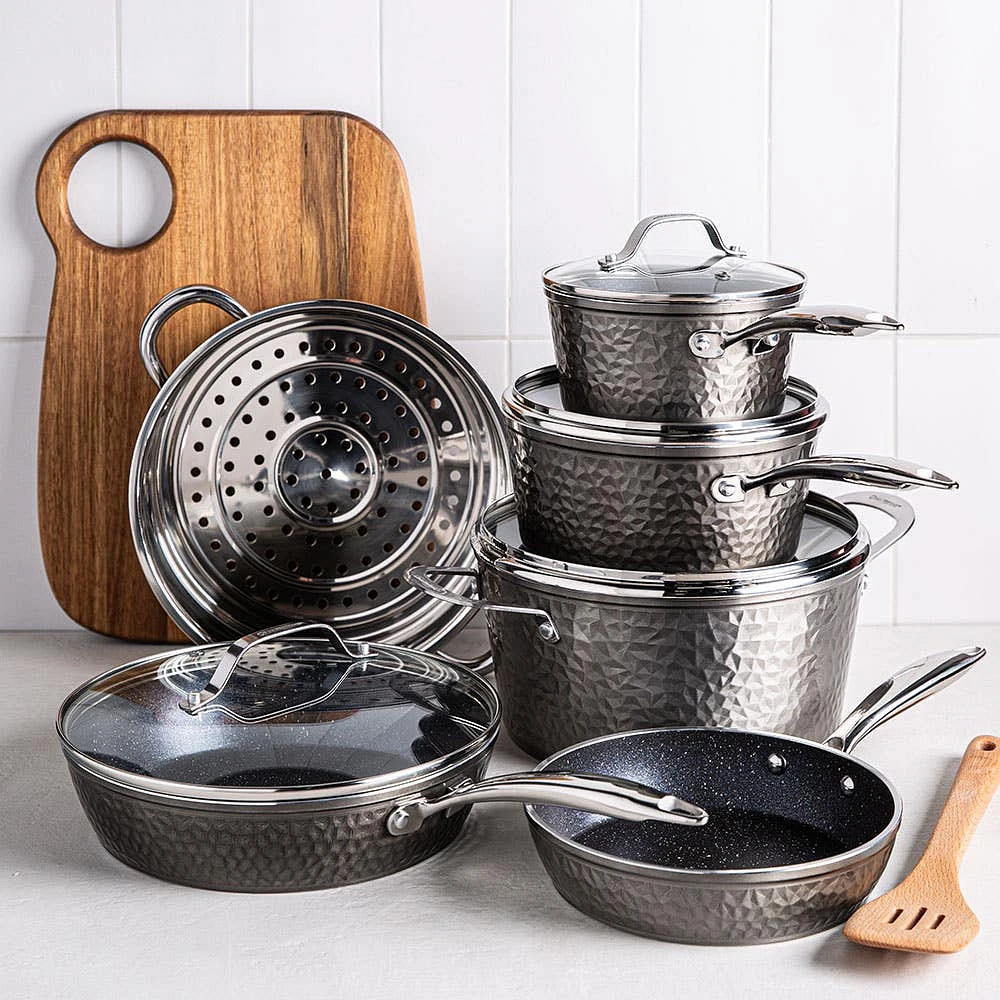 Granitestone Diamond Hammered Non-Stick Cookware Set of 10 (Charcoal)