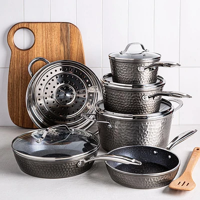 Granitestone Diamond Hammered Non-Stick Cookware Set of 10 (Charcoal)