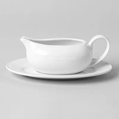 A La Carte 'Diamond' Gravy Boat & Saucer - Set of 2 (White)