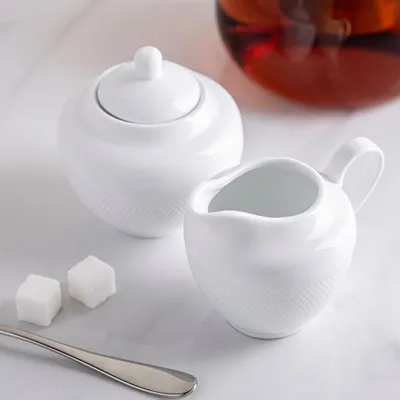 A La Carte 'Diamond' Porcelain Sugar Bowl & Creamer - S/2 (White)