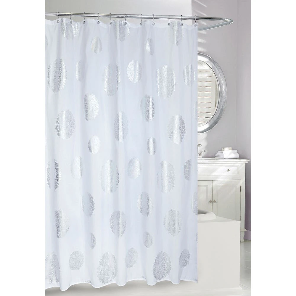 Moda At Home Polyester Fabric 'Zinnia' Shower Curtain (Silver/White)