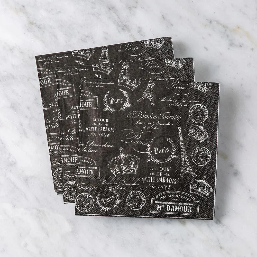 Harman 3-Ply 'Paris Passport' Paper Napkin - Set of 20 (Black)