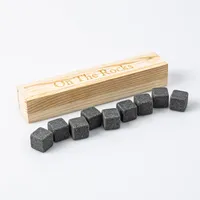 KSP On the Rocks 'Natural Wood' Marble Whisky Stones with Box - S/9