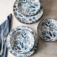 KSP Florence Porcelain Dinnerware - Set of 12 (Blue/White)