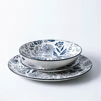 KSP Florence Porcelain Dinnerware - Set of 12 (Blue/White)