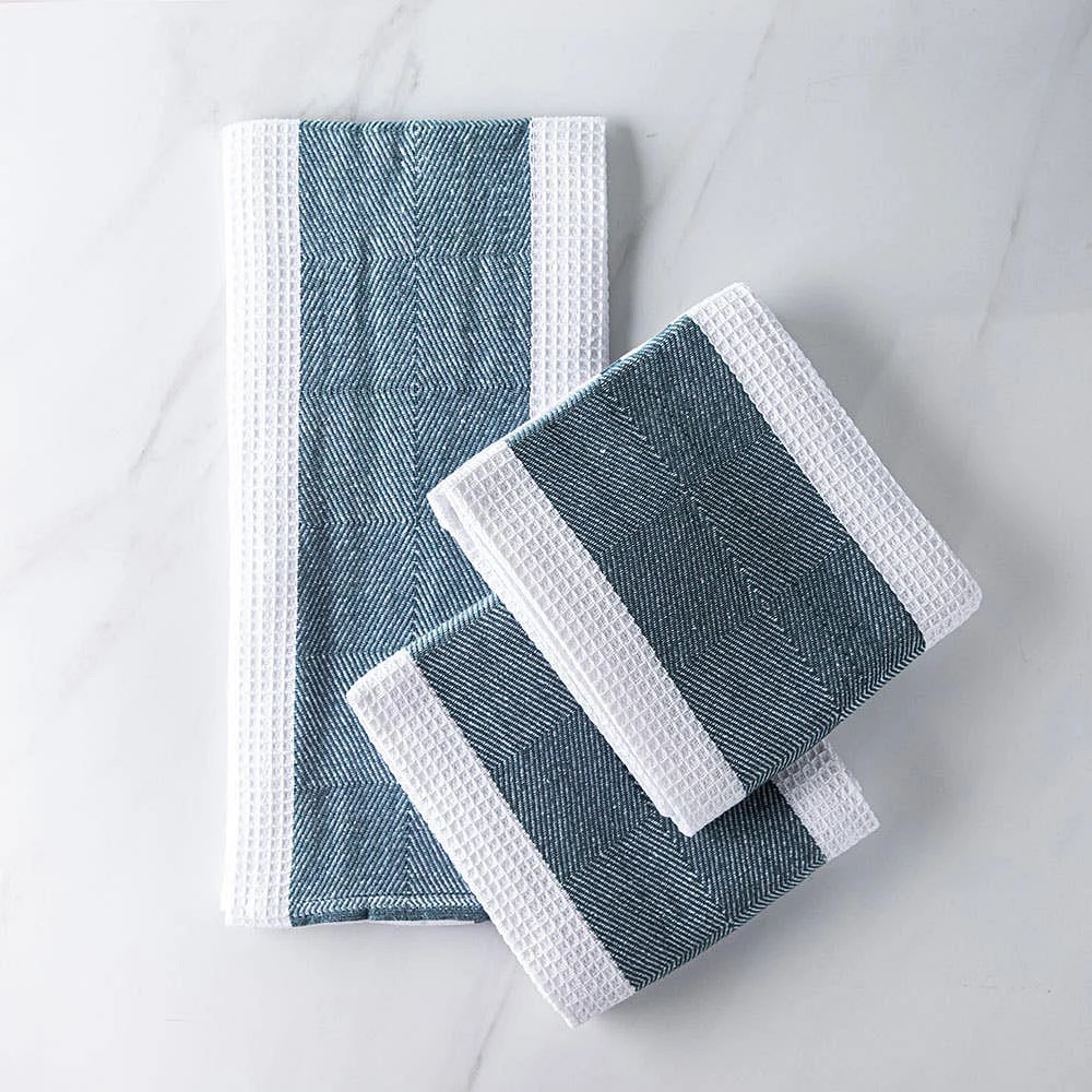 Harman Premium Quality 'Blocks' Kitchen Towel - Set/3 (Light Blue)