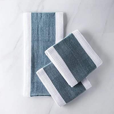 Harman Premium Quality 'Blocks' Kitchen Towel - Set/3 (Light Blue)
