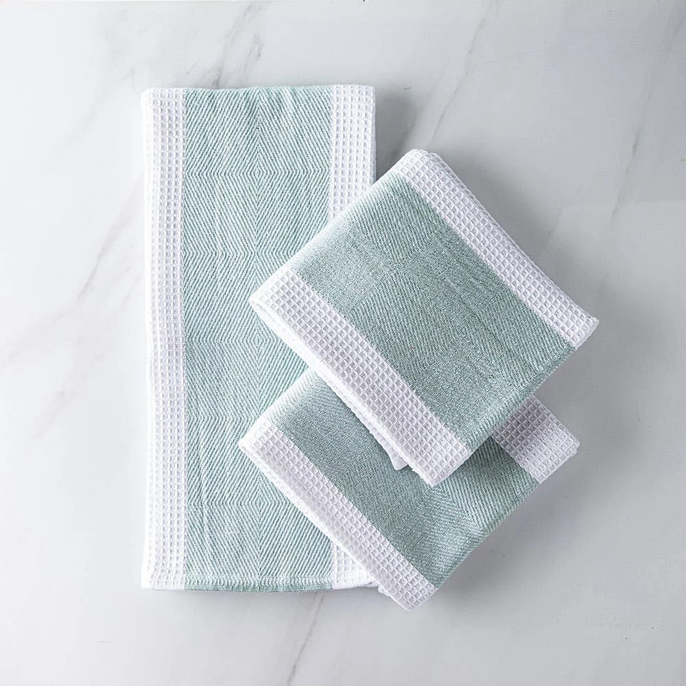 Harman Premium Quality 'Blocks' Kitchen Towel - Set of 3 (Light Green)