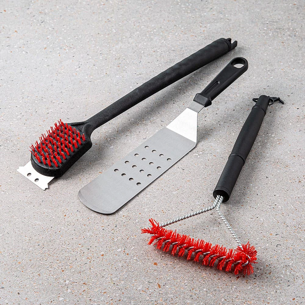 Better BBQ Grill Nylon Brush with Scraper 19" (Black/Red)