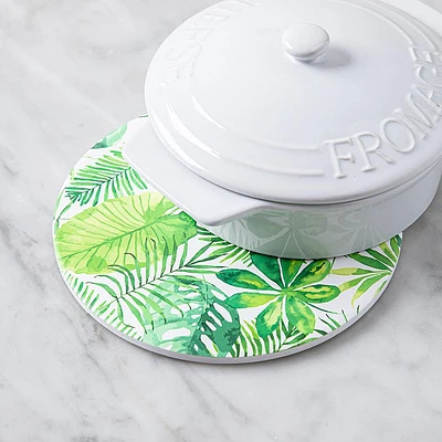 KSP Ceramica 'Palm Fern' Printed Ceramic Trivet 20cm (Green/White)