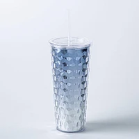 KSP Ombre Double Wall Tumbler with Straw (Blue-Silver)