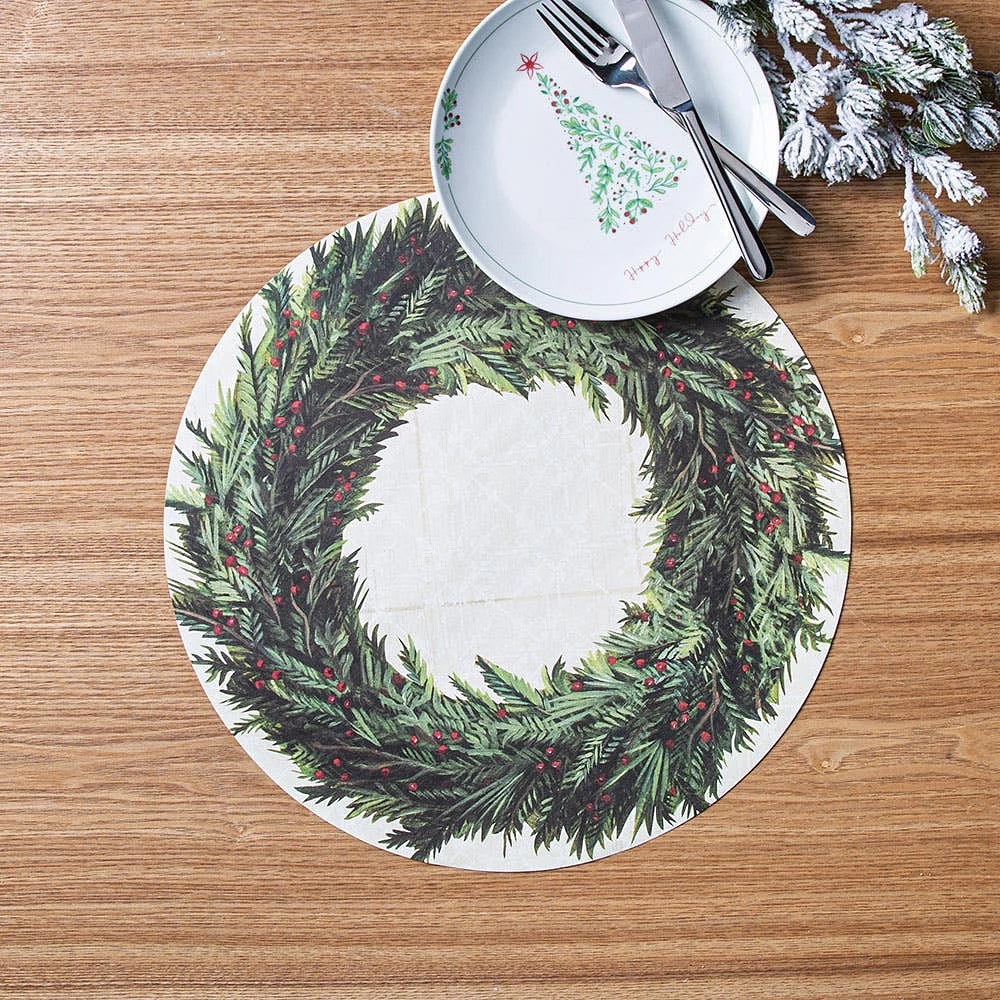 Primatives By Kathy Christmas Paper 'Wreath' Placemat - Set of 24