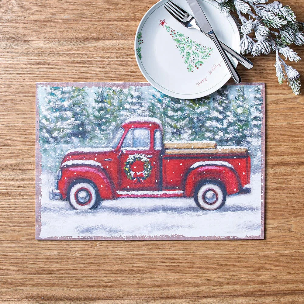 Primatives By Kathy Christmas Paper 'Red Truck' Placemat - Set of 24