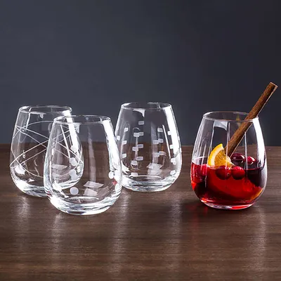 KSP Soiree Etched Stemless Wine Glass - Set of 8 (Clear)