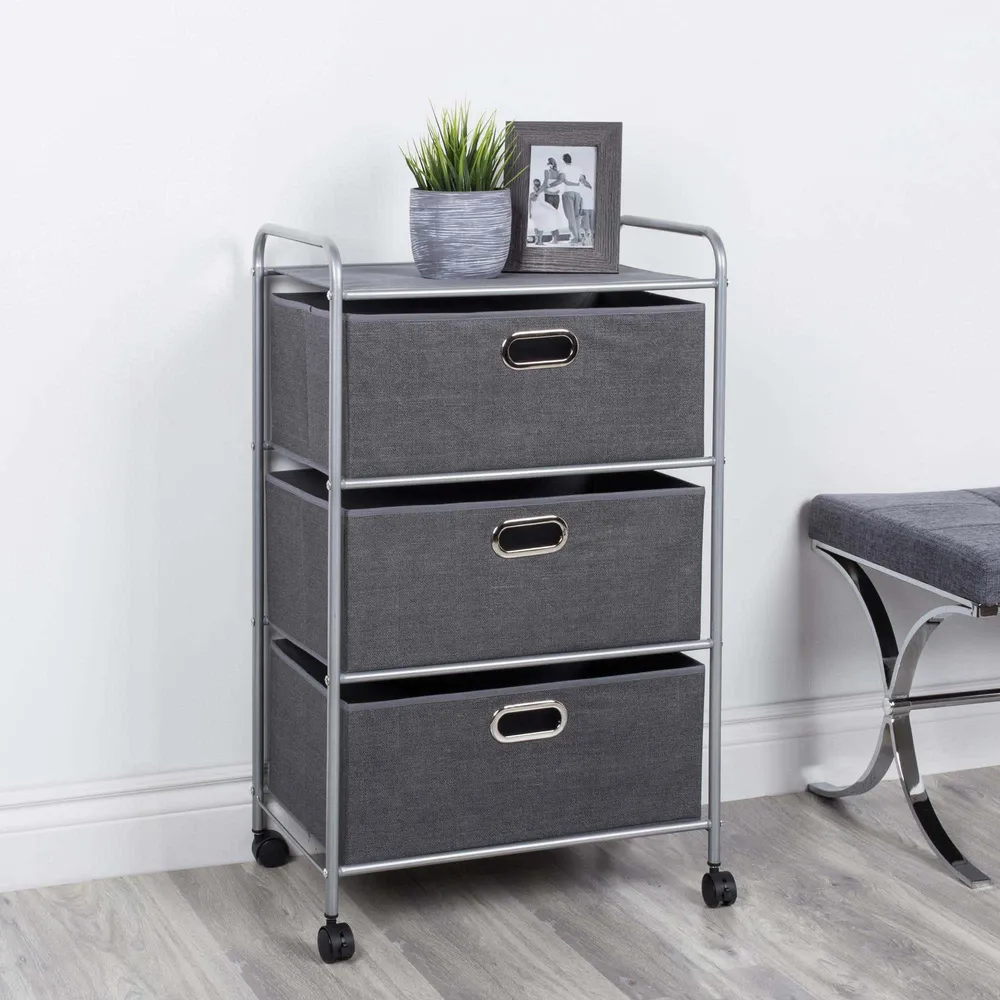 KSP Rollstor '3-Drawer' Fabric Storage Cart (Dark Grey) 55x35.5x89 cm