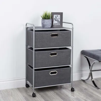KSP Rollstor '3-Drawer' Fabric Storage Cart (Dark Grey) 55x35.5x89 cm