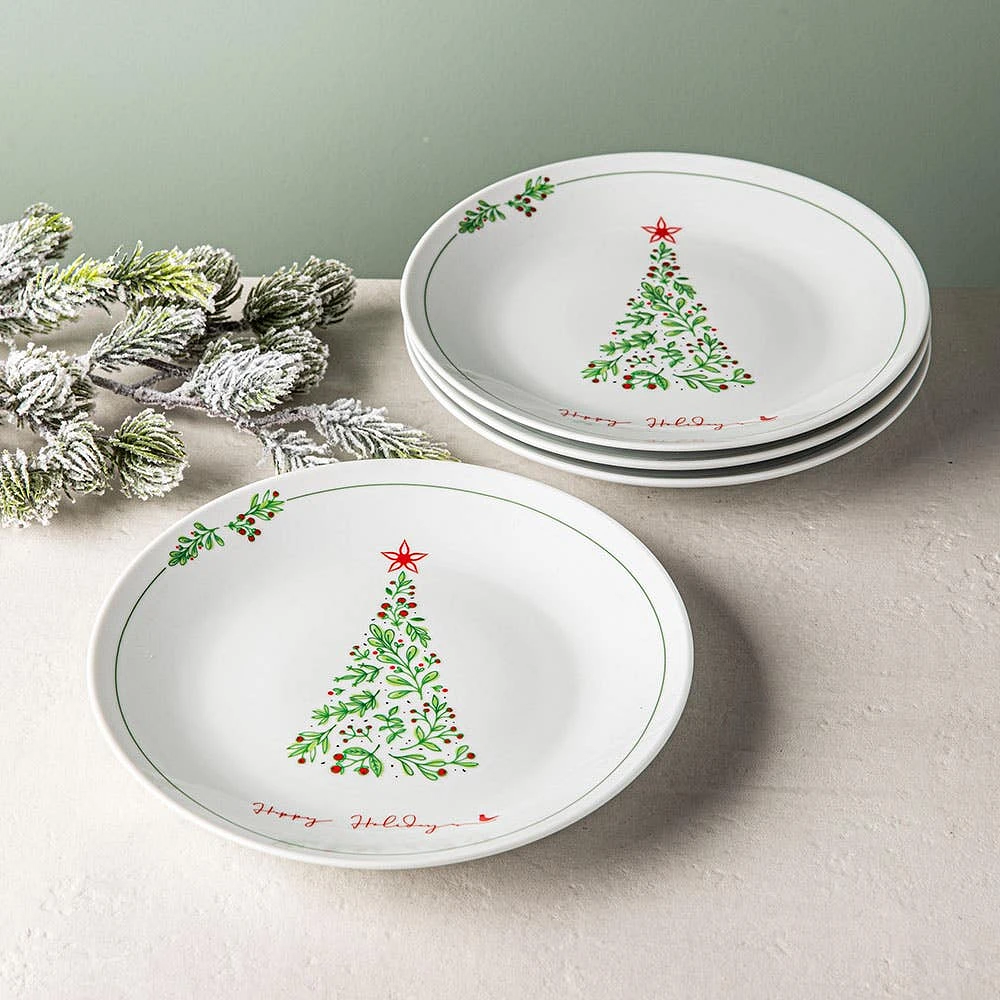 KSP Christmas Decal 'Yuletide' Porcelain Side Plate - Set of 4