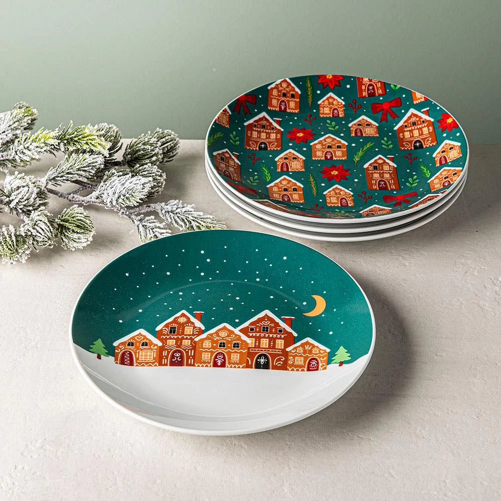 KSP Christmas Decal 'Delight' Porcelain Side Plate - Set of 4