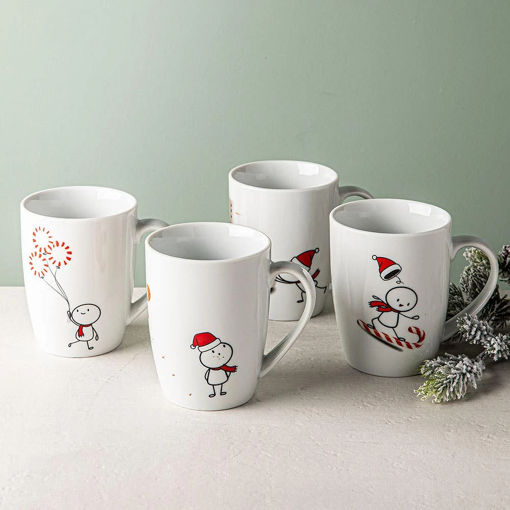 KSP Christmas Decal 'Simon' Porcelain Mug - Set of 4