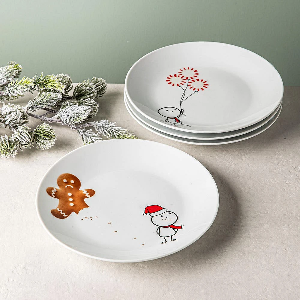 KSP Christmas Decal 'Simon' Porcelain Side Plate - Set of 4