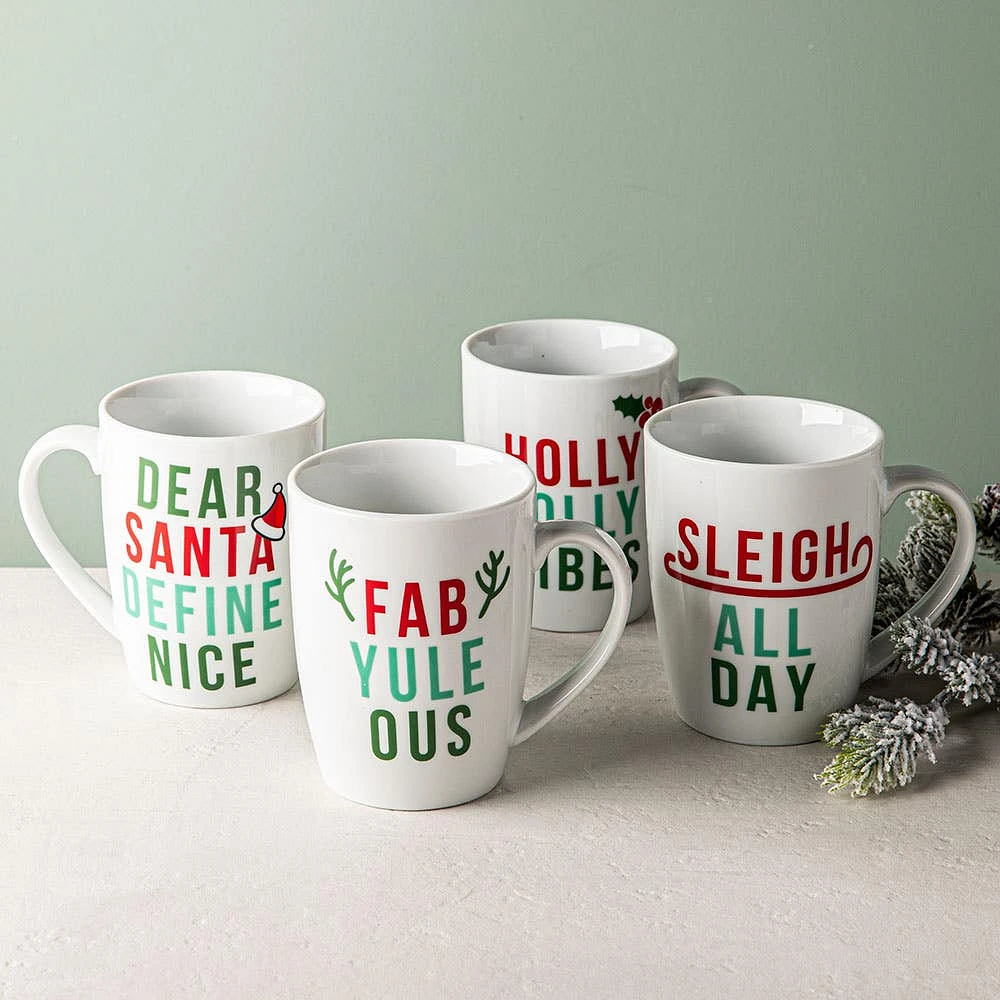 KSP Christmas Decal 'Holiday Humour' Porcelain Mug - Set of 4