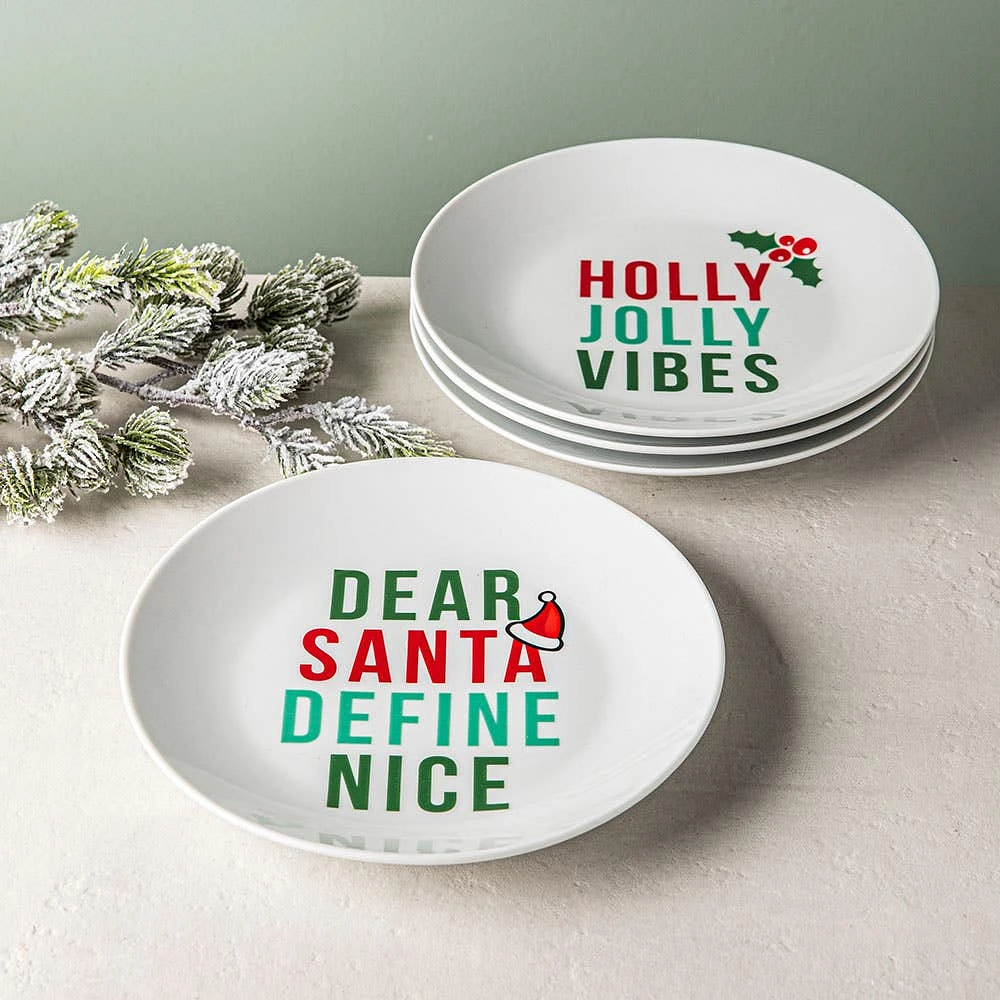 KSP Christmas Decal 'Holiday Humour' Porcelain Side Plate - Set of 4